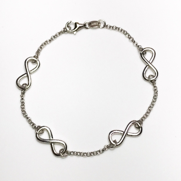 White Gold on Silver Cz Infinity Link Bracelet